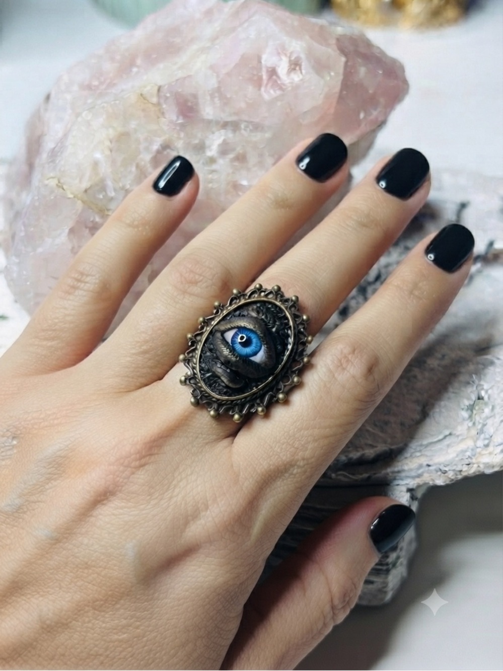 Dragon Eyeball 3D Statement Ring - Antique Brass Finish